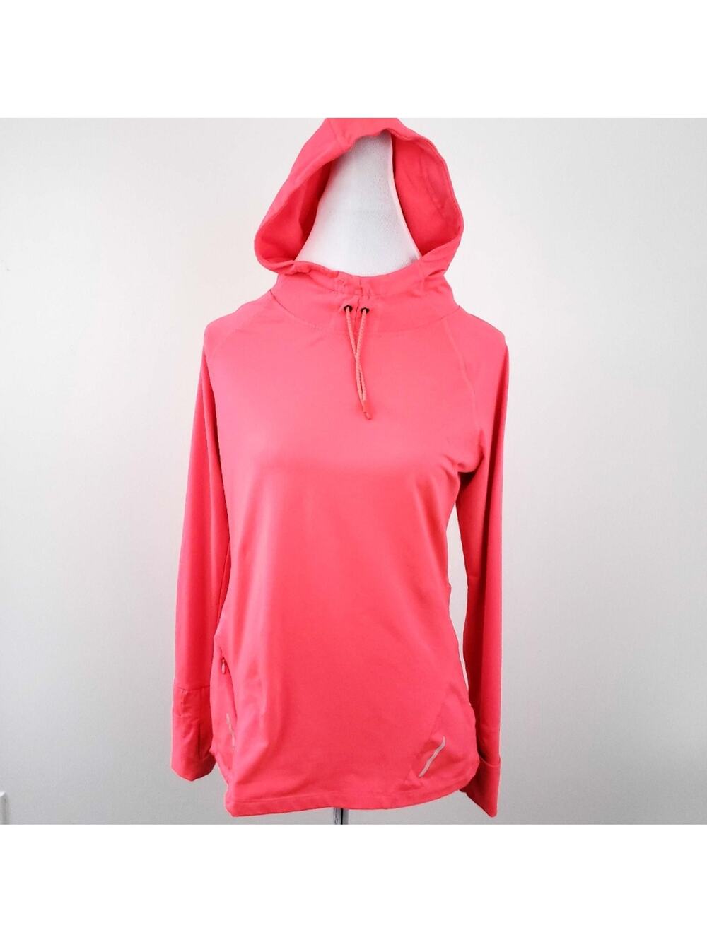 Layer8 Neon Orange Fleece Line Hoodie Athletic Large Winter Running Thumb Holes